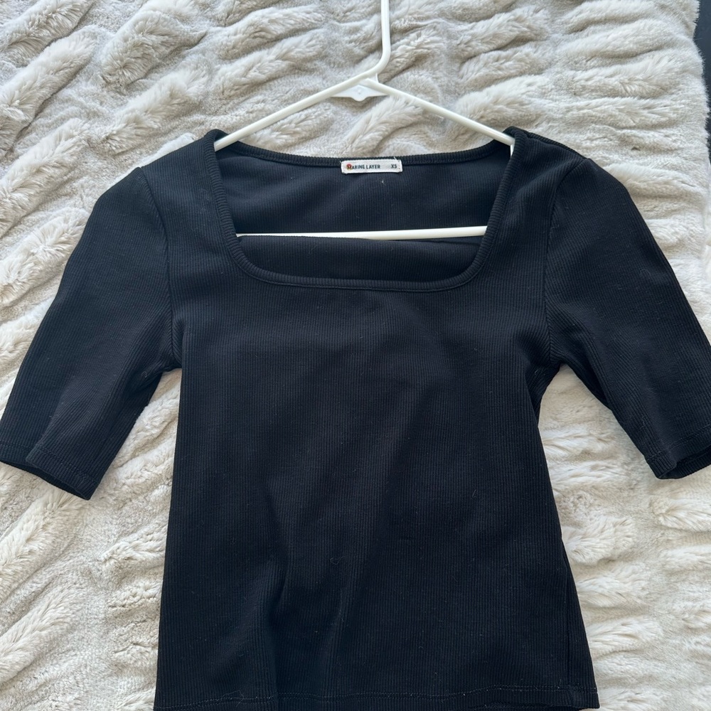 Marine Layer Black Square Neck Short Sleeve Top